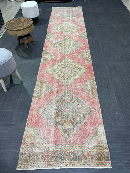 Turkish Runner Rug, Hand Knotted 2.8 x 12.7 Runner Rug, Vintage Runner Rug, Hallway Runner Rug, Persian Kitchen Runner Rug,Handmade Runner