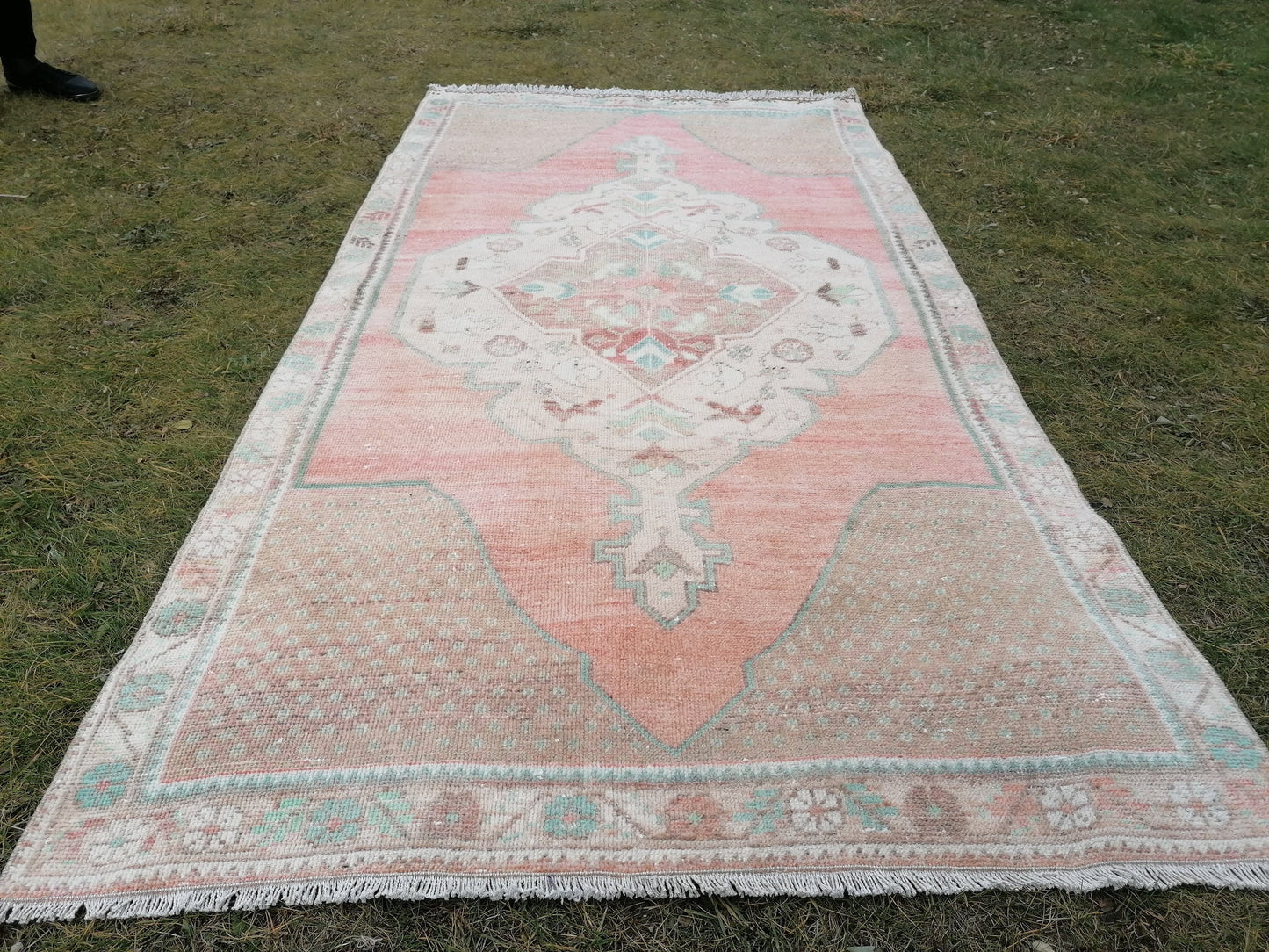 3'11x7'10 turkish rug, vintage rug, oushak vintage rug, kitchen rug bohemian rug