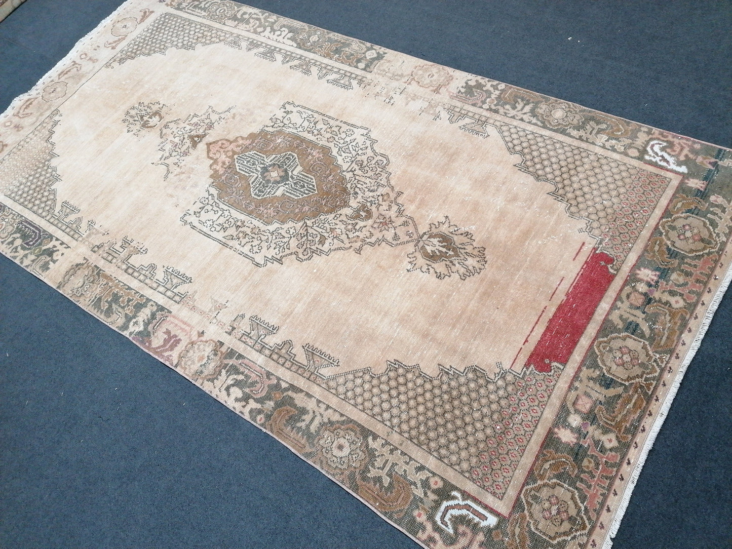 Vintage rustic wool rug 4'3x8 handmade turkish rug, natural living room rug,