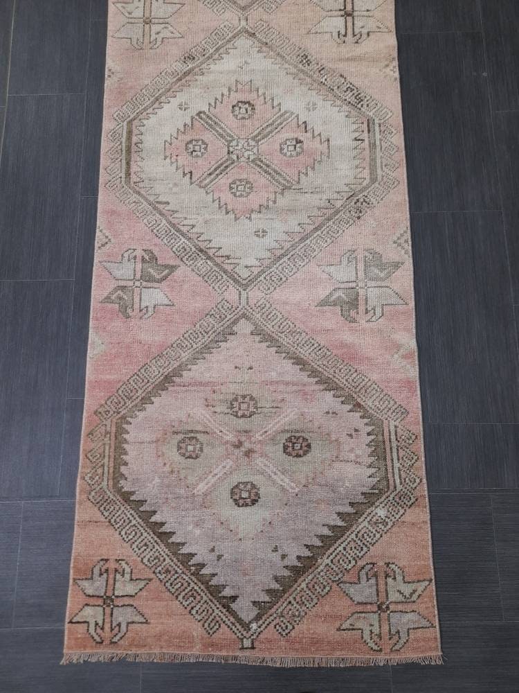 Oriental Runner Rug Muted Turkish Runner Rug 2.5 x 10.2 Vintage Runner Rug Hallway Runner Kitchen Runner Rug Wool Runner Rug Oushak Runner