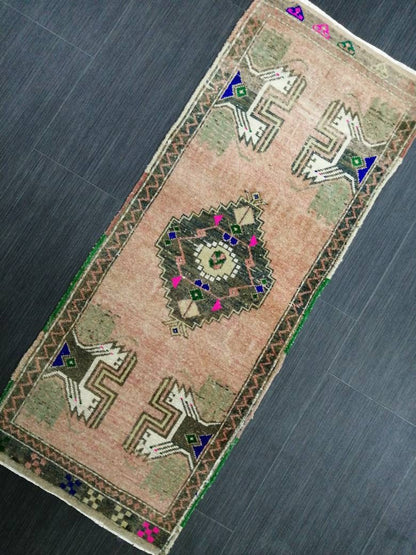 Small Turkish Rug Mini Rug Powder room Rug Turkish Rug Oushak Rug Hand Made Rug Vintage Mat Rug