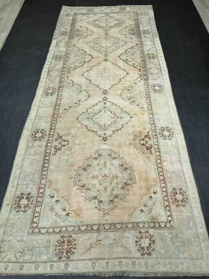 Muted Vintage Runner Rug 12.6 x 4.9 Muted Hallway Runner Rug Kitchen Runner Rug Muted Wool Runner Rug Muted Oushak Rug 12.6x4.9