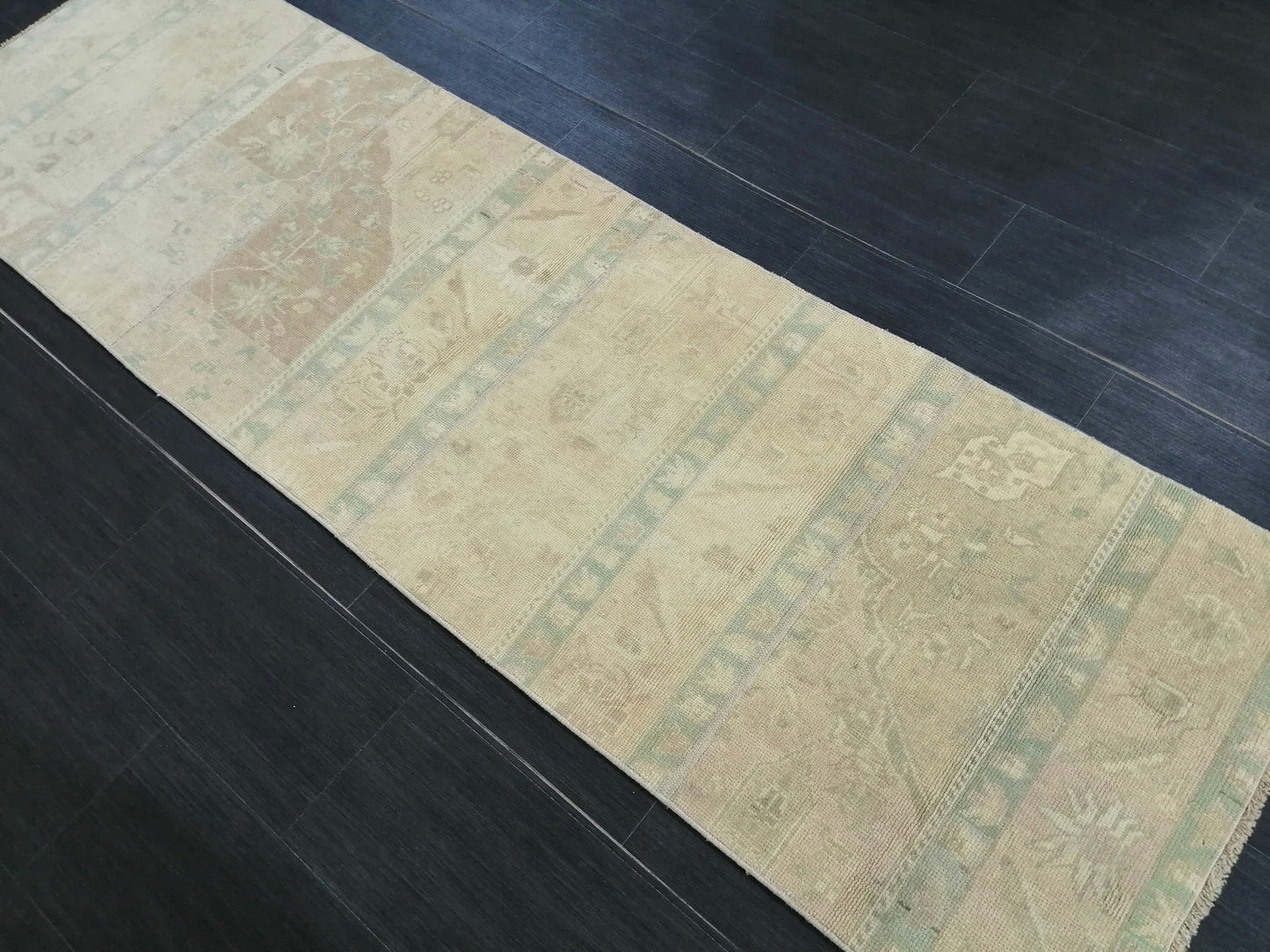 Muted Oushak Runner Rug 8.3 x 2.4 Vintage Runner Rug Patchwork Runner Rug Kitchen Runner Rug Wool Runner Rug Wool Oushak Rug