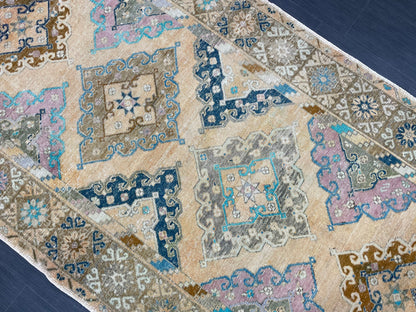 Vintage Hand Knotted Vintage 5 x 13.2 Runner Oushak Runner Rug Turkish Runner Rug Vintage Runner Rug Star Kitchen Runner Natural Wool Runner