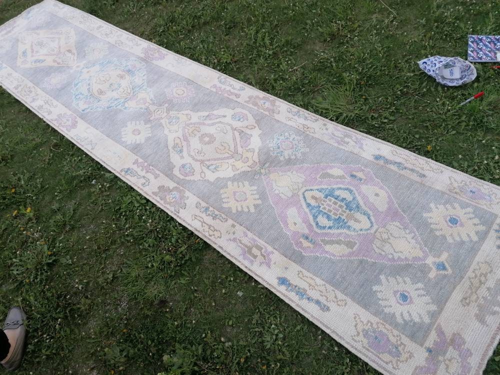 2'11x13'4 oushak wool runner, turkish oushak new production handmade rug, hallway runner rug