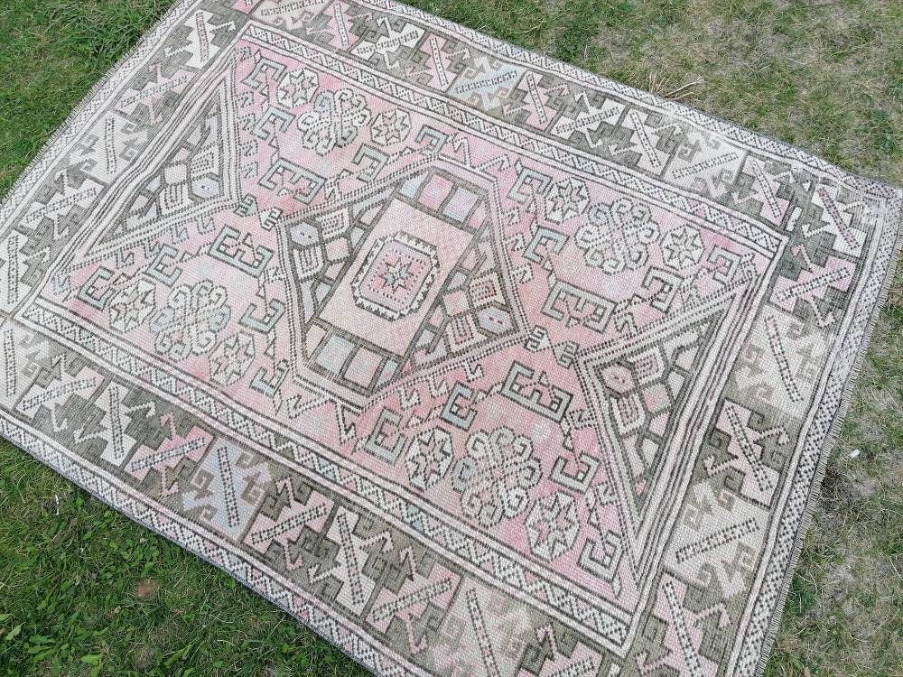Vintage wool rug, mute vintage handmade wool bedding rug, 4x5'4 turkish rug, oushak hand made rug, kitchen rug bohemian rug, living room rug
