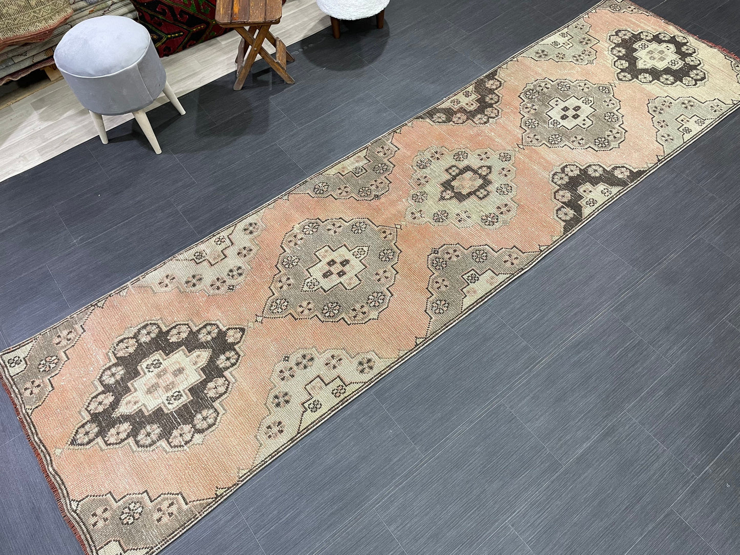 Vintage Runner Rug Vintage Oushak 2.8 x 10.3 Runner Rug Hallway Runner Rug Turkish Kitchen Runner Rug Antique Wool Persian Runner Rug