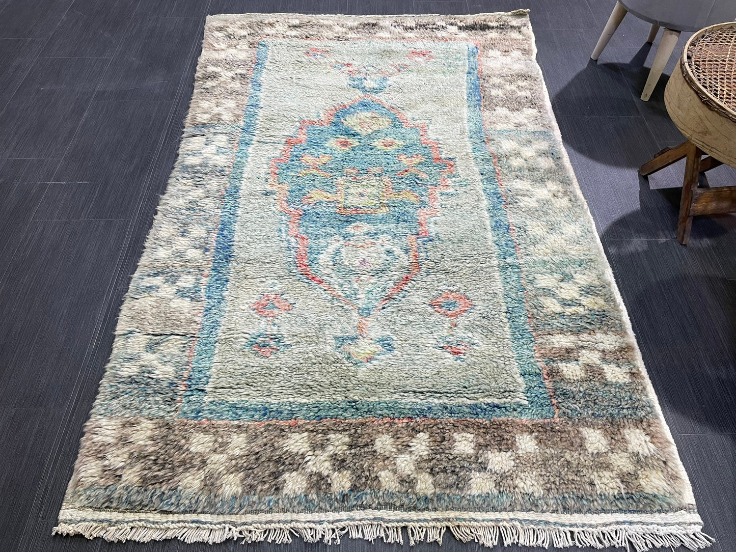 Antique Rug, Vintage Shaggy 3.7 x 5.9 Rug, High Wool Pile Rug,Plush Rug,Handmade Rug,Hand Knotted Rug,One Of A Kind Rug, Nomad Rug, Rear Rug