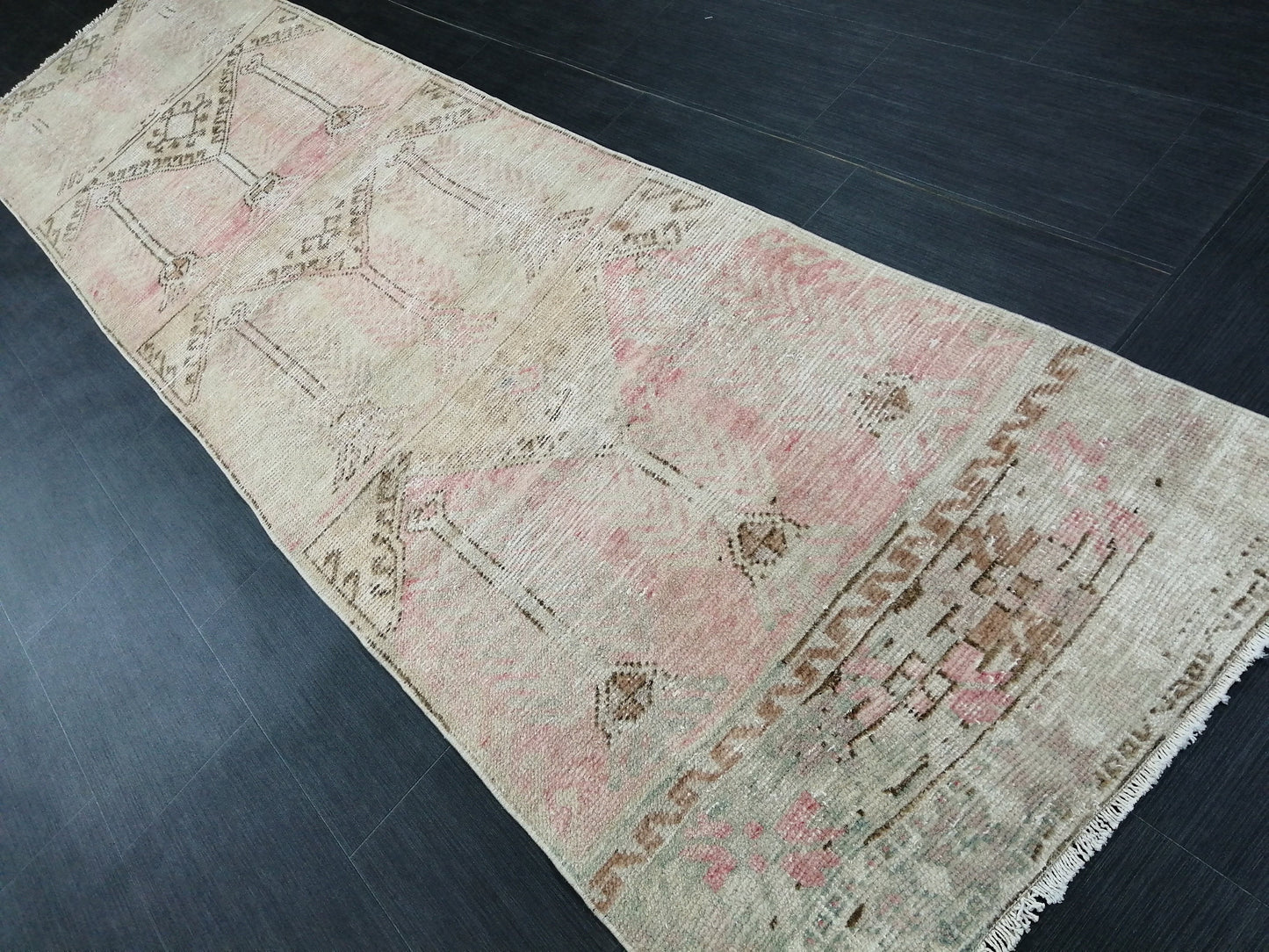 2.8 x 10.9 Distressed Oushak Runner Rug Muted Turkish Runner Rug Vintage Runner Rug Muted Hallway Runner Rug Kitchen Runner Rug Wool Runner