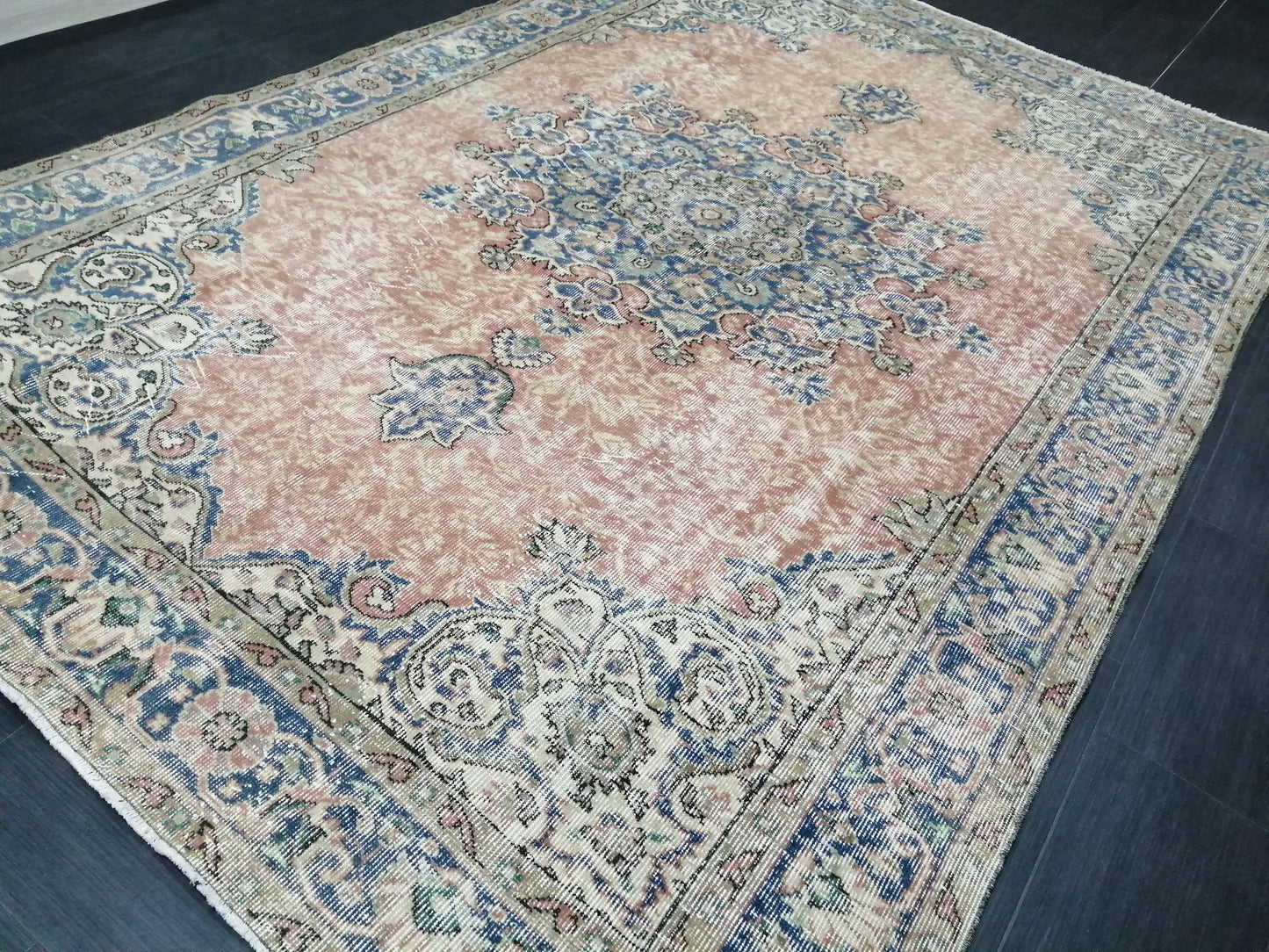 Vintage Rugs  6.3 x 9.5 TURKISH HAND MADE Rugs  Vintage Turkish Rug Oriental Rug, Turkish Oushak Rug, Vintage Oushak Rug, Wool Rug