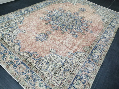 Vintage Rugs  6.3 x 9.5 TURKISH HAND MADE Rugs  Vintage Turkish Rug Oriental Rug, Turkish Oushak Rug, Vintage Oushak Rug, Wool Rug