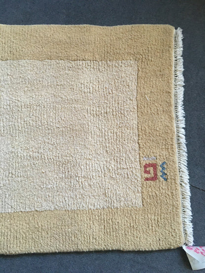 2.4x4.4 feet natural wool handmade turkish runner, mini vintage kitchen runner, oushak brown living room rug, bedroom area runner, beige rug