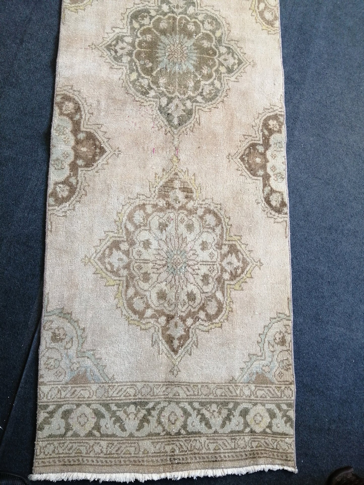 13.9 x 2.8 Muted Oushak Runner Rug Turkish Runner Rug Vintage Runner Rug Hallway Runner Rug Faded Kitchen Runner Rug Wool Runner Rug