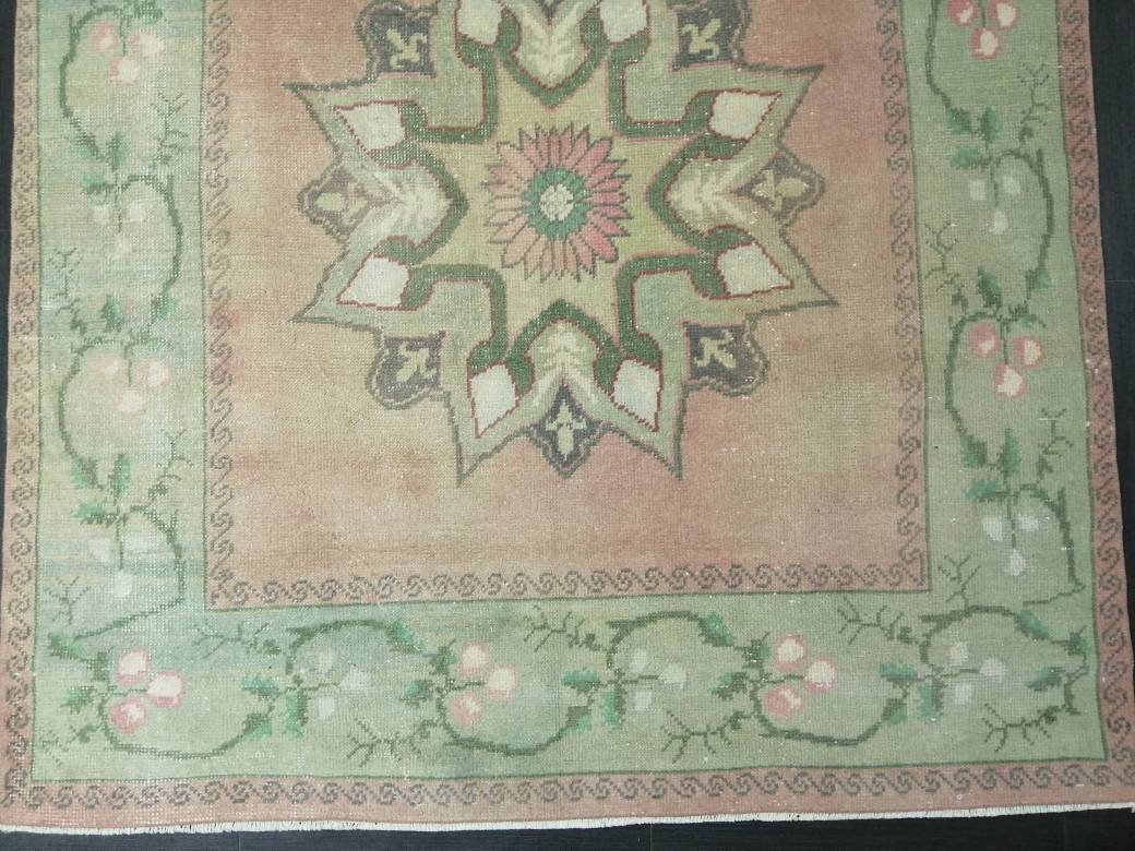 Wool Runner Rug  Muted 4.5 x 10.6 Hand Made Runner Rug Turkish Runner Rug Vintage Runner Rug Hallway Runner Rug Wool Kitchen Runner Rug