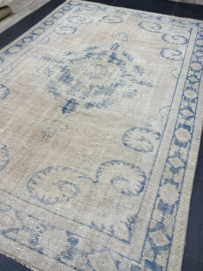 Large MUTED Rug Vintage 7.5 x 11.4 Handmade Rug, Oushak Rug Natural Rustic Rug ORIENTAL Rug Turkish Rug Hand Knotted Neutral Persian rug