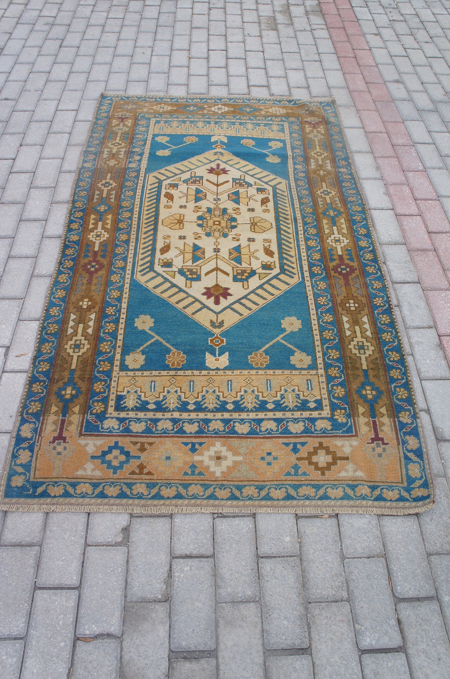 Blue Oushak Rugs Turkish Hand Made Rug Wool Oushak Rug OUSHAK RUG Blue Vintage rugs  Turkish Rugs