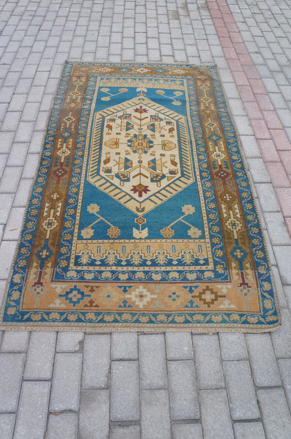 Blue Oushak Rugs Turkish Hand Made Rug Wool Oushak Rug OUSHAK RUG Blue Vintage rugs  Turkish Rugs