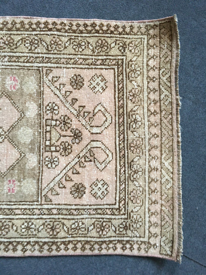 2x4 feet vintage brown bedroom small rug, turkish handmade wool pink bathroom small rug, living room area mini rug, oushak small laundry rug