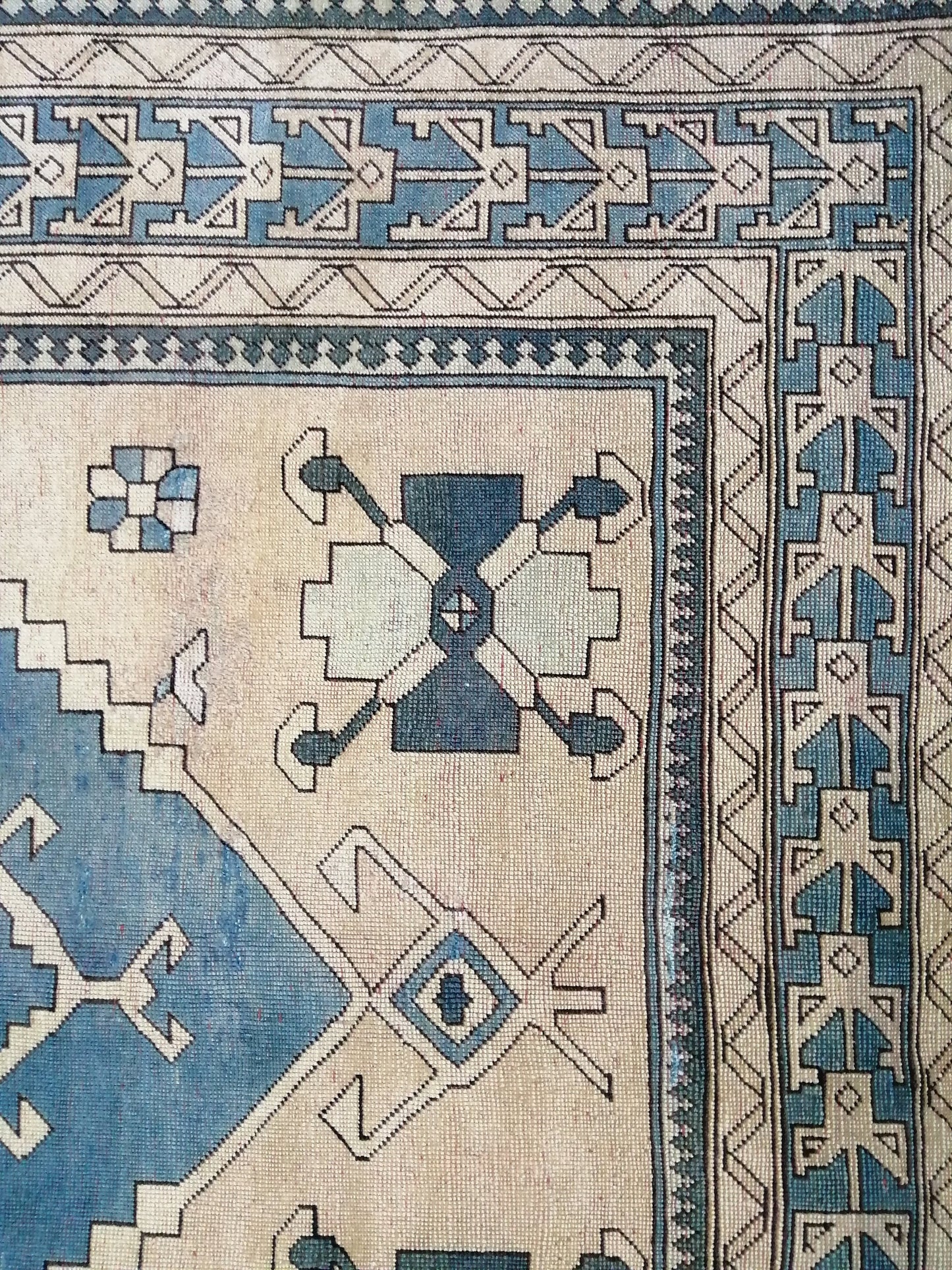 Blue Vintage Rug 7.2 x 10.6 Authentic Turkish Oushak Rug Hand Knotted Rug Rustic Rug, Wool Turkish Rug 7x10 Rug, Beige Oriental Rug 7x11 rug