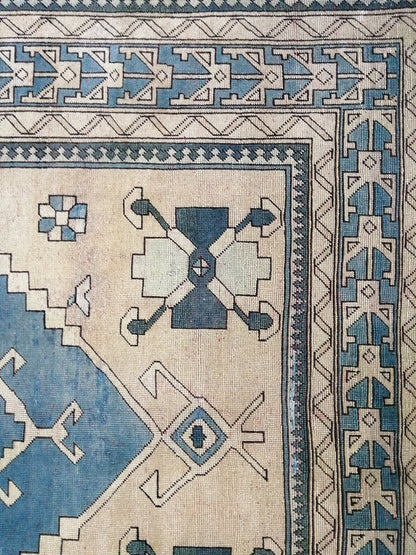 Blue Vintage Rug 7.2 x 10.6 Authentic Turkish Oushak Rug Hand Knotted Rug Rustic Rug, Wool Turkish Rug 7x10 Rug, Beige Oriental Rug 7x11 rug