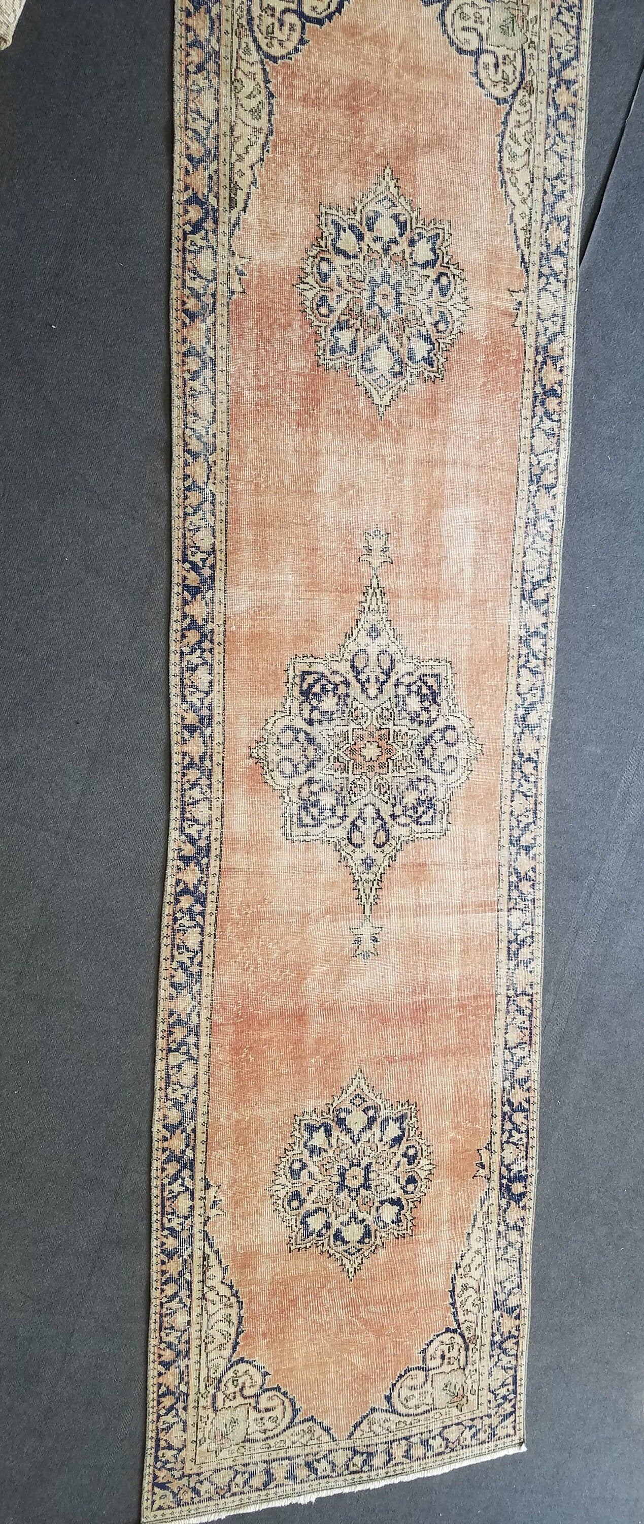 Vintage runner rug, oushak runner 3x11’7 turkish runner rug, kitchen runner