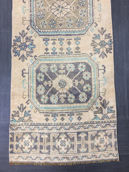 Wool Vintage Runner Rug 2.8 x 11.3 Turkish Runner Rug Oushak Runner Rug Blush Hallway Runner Rug Kitchen Runner Rug Wool Runner Rug