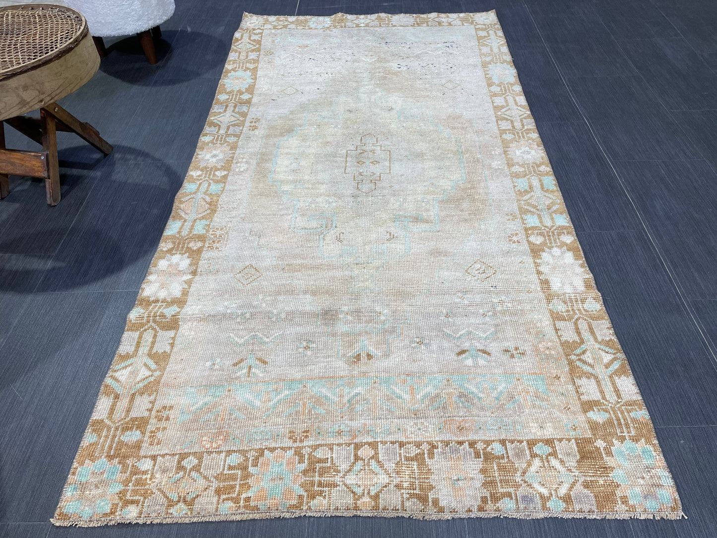 Muted Turkish Rugs,Oushak 3.4  x 6.7 Rug, Hand Knotted Rug, Wool Persian Rug,Handmade Rug,Turkish Rug, Farmhouse Rug, Vintage Rug, Floor Art