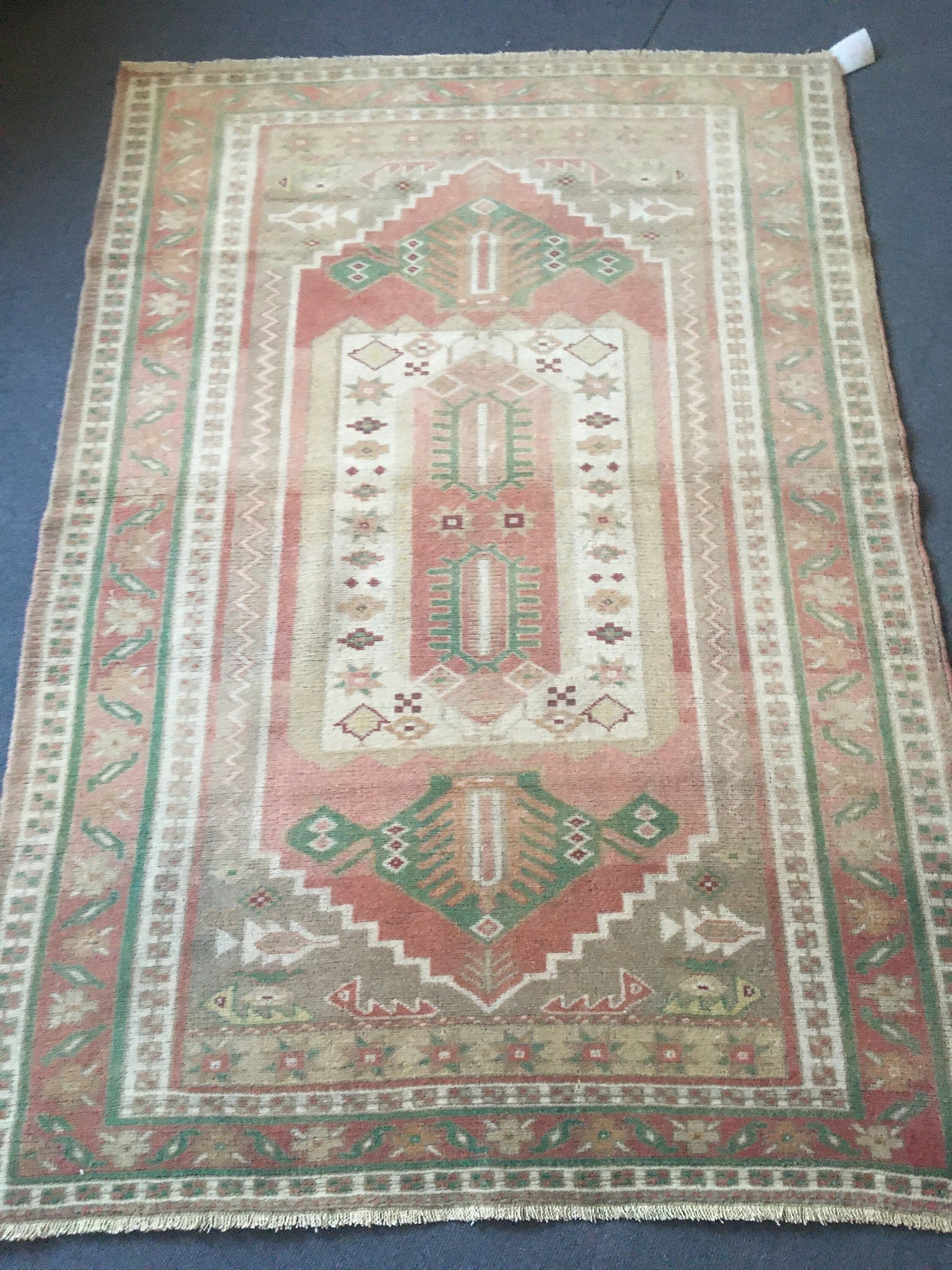 4x6 feet handmade muted natural kitchen floor rug, turkish wool bedroom area rug, vintage bathroom large rug, wide entryway rug, hallway rug