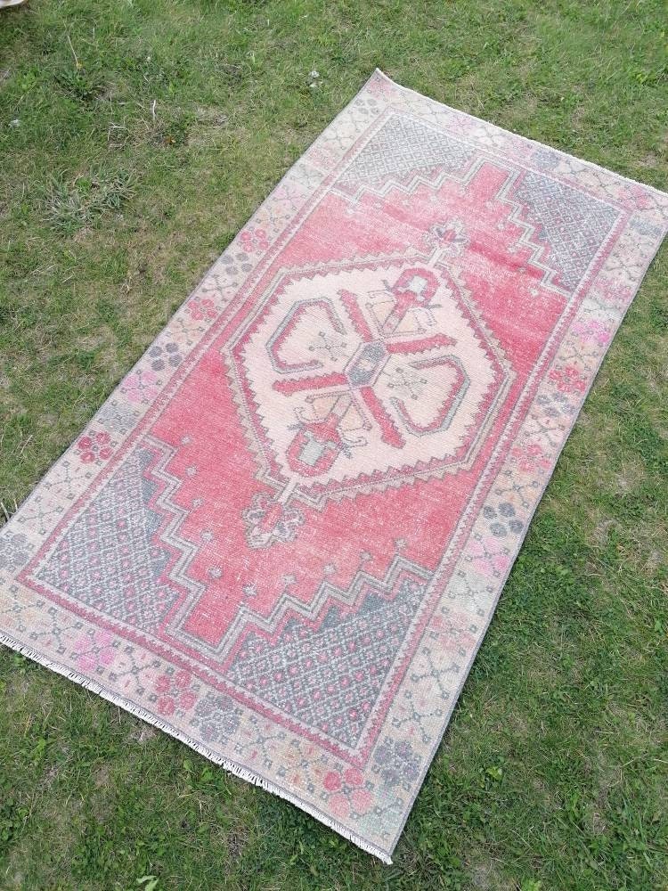 Oushak turkish wool rug 3'5x6'3 turkish handmade rug, vintage rug,kitchen rug, living room rug, bohemian rug