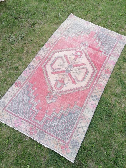 Oushak turkish wool rug 3'5x6'3 turkish handmade rug, vintage rug,kitchen rug, living room rug, bohemian rug
