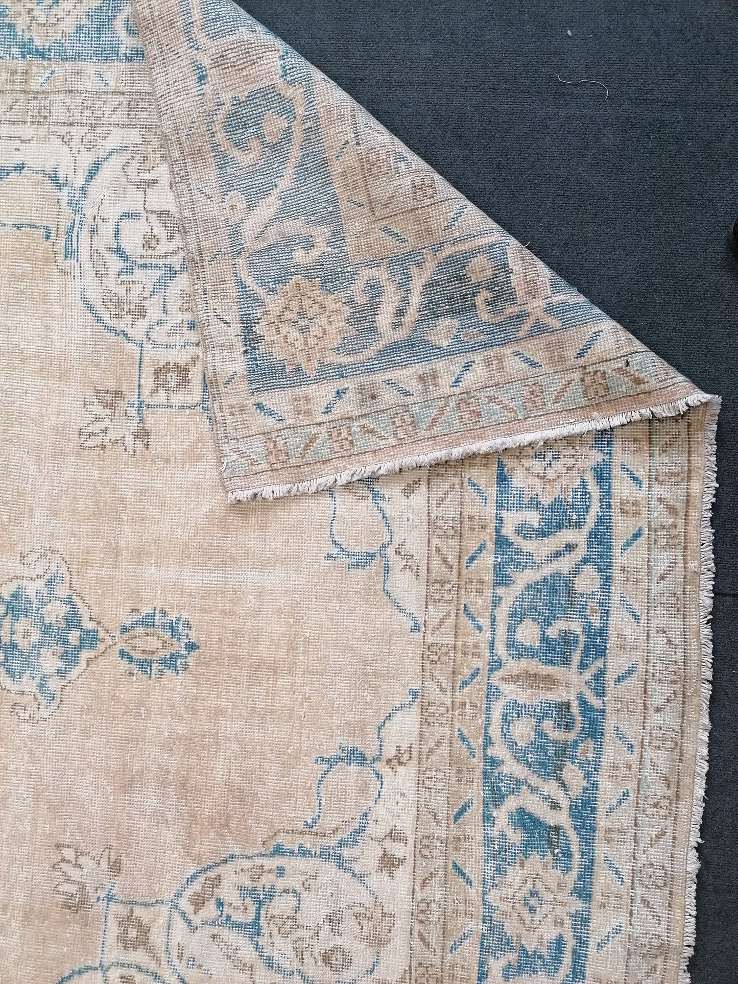 7 x 11 feet, oushak turkish rug, blue hand knotted rug, vintage anatolian rug,unique handmade rug,bohemian rug