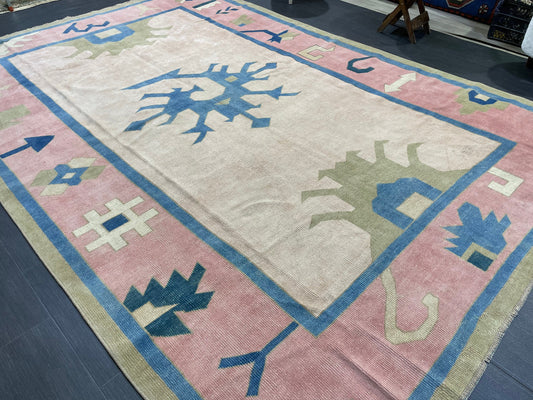 Muted Persian RUG, Turkish Oushak 7 x 10.2 Rug, Hand Knotted Antique Rug, Vintage Wool Rug, Oriental Rug Handmade Rug