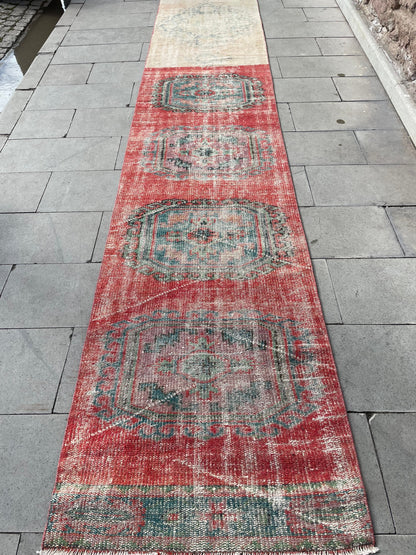 Staircase Runner Rug 2.6 x 22 ft Extra Long TURKISH Runner Rug Vintage Runner Rug Distressed Runner Rug Patchwork Runner Hand Knotted Runner