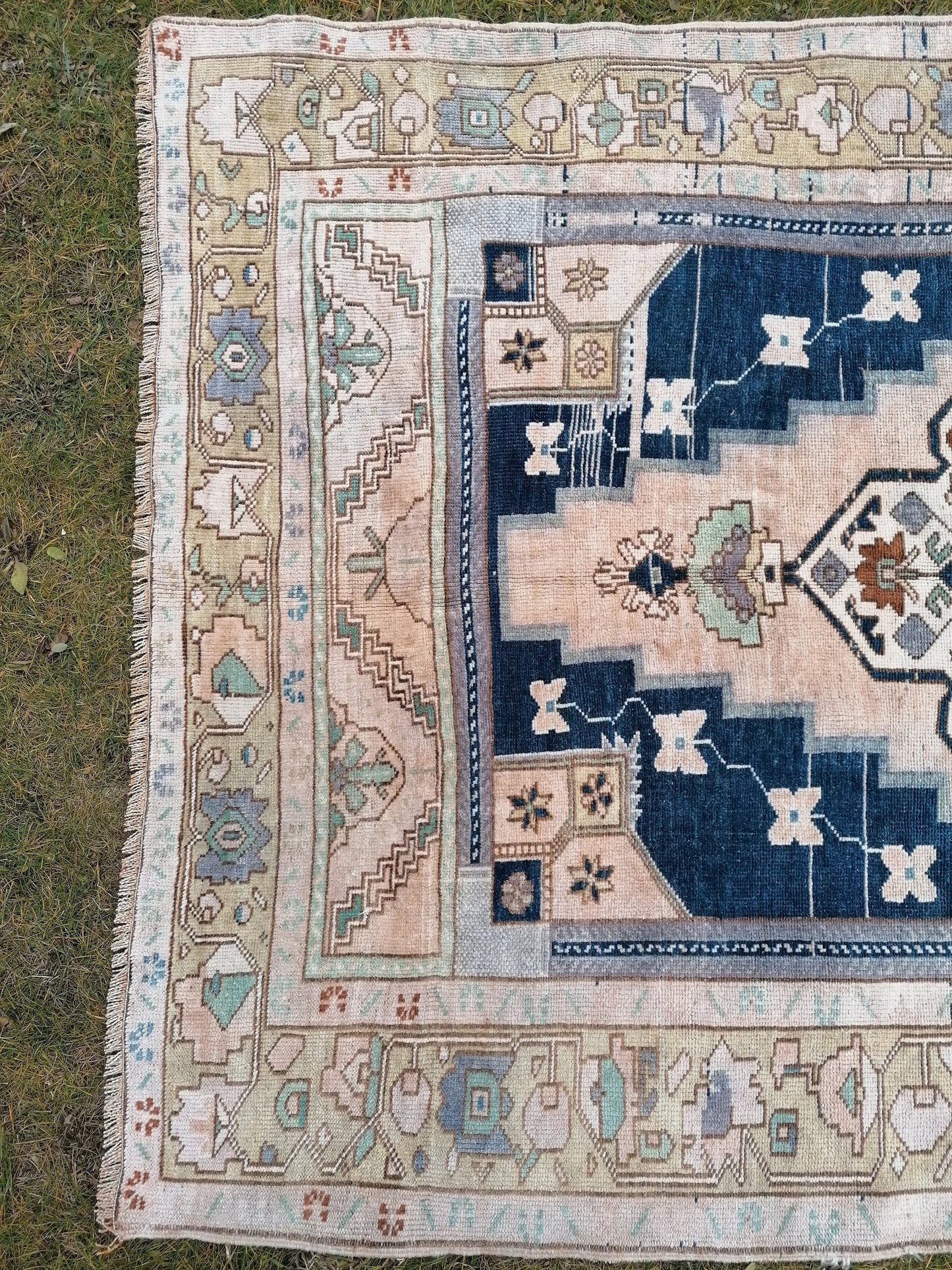 Turkish oushak rug, blue vintage rug 5'2x10 vintage oushak rug, unique hand made rug kitchen rug bohemian rug