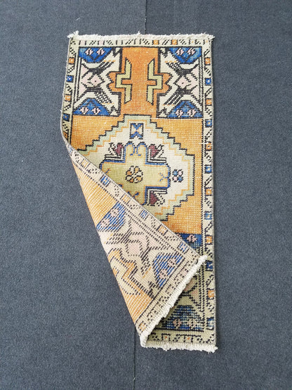 35x18 inches turkish small area rug, vintage mini kitchen rug, oushak bath mat rug, handmade bohemian small rug, small laundry rug, mini rug