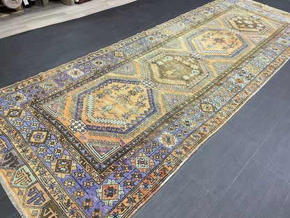 WOOL Oushak Runner Rug Turkish 4.4 x 12.4 Runner Vintage Runner Rug Hallway Runner Rug Kitchen Runner Rug Wool Runner Rug Wool Hand Knotted