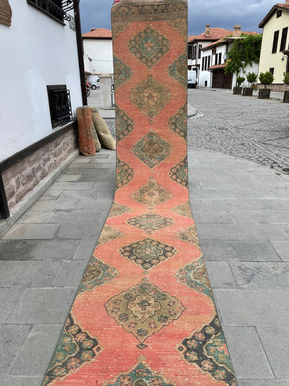 Extra Long Turkish Runner Very Long Oushak Runner Rug 2.8 x 20.2 Vintage Stair Runner Rug XL Oriental Runner Rug Staircase Red Runner