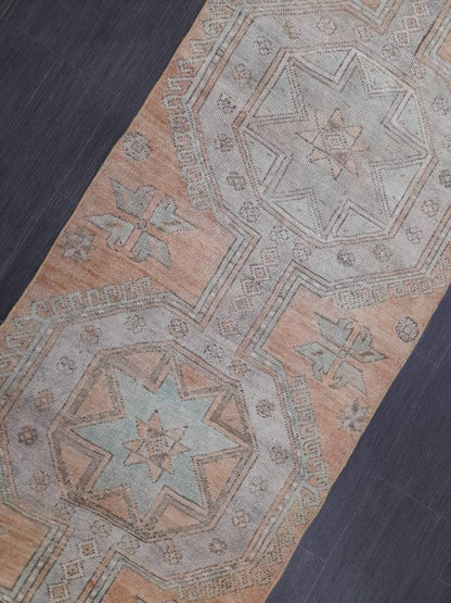 Vintage Runner Rug Muted Turkish Runner Rug 2.5 x 10 Oriental Runner Rug Hallway Runner Kitchen Runner Rug Wool Runner Rug Star Runner Rug