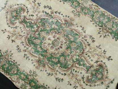 GREEN Rug, Vintage Oushak Rug, 3.7 X 6.8 Rustic Rug, Bohemian Rug, Rug Runner, Turkish Rug, Farmhouse Rug, Vintage Rug,Wool rug Oriental Rug