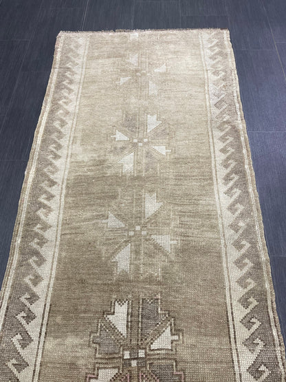 Vintage Runner Rug Muted Turkish Runner Rug 2.7 x 6 Handmade Runner Neutral Hallway Runner Kitchen Runner Rug Wool Antique Runner Rug