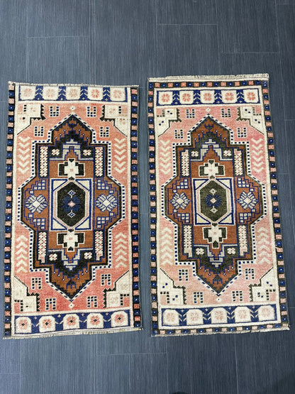 Coordinating Small Rug Turkish Rug Mini Twin Small Area Rug 1.6 x 3 Turkish Pair of Persian Hand Made Rug Matching Oriental Vintage Rug