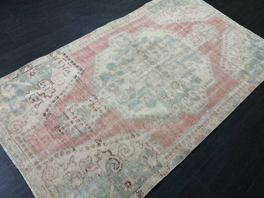 Vintage WOOL RUGS, 3.8 x 6.2 Vintage Rug Turkish Oushak  Rug, Hand Made Rug, Living Room Rug, Oushak Rug, Farmhouse  Rug, Oriental Rug,