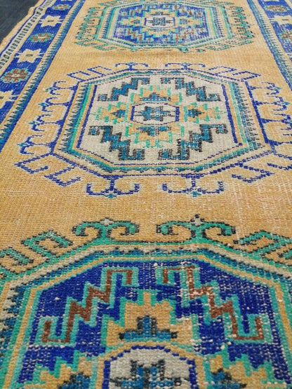 Vintage Runner Rug, 4 X 12.3 Muted Oushak Rug, Turkish Runner Rug , Yellow Persian Rug Runner Turkish Rug, Vintage Rug Oriental Rug 4x12