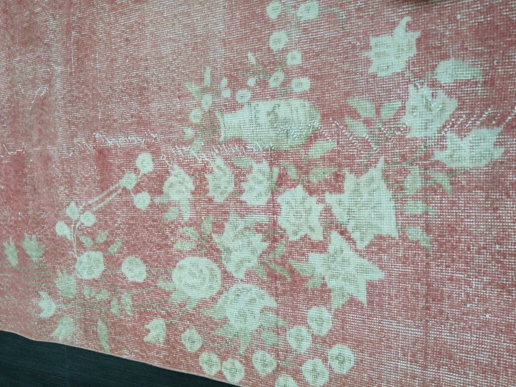 Pink Vintage Rug 6.6 x 10.6 TURKISH HAND MADE Rugs   Vintage Turkish Rugs  Pink Orient Rug Persian Rug, Vintage Oushak Rug, Wool Rug