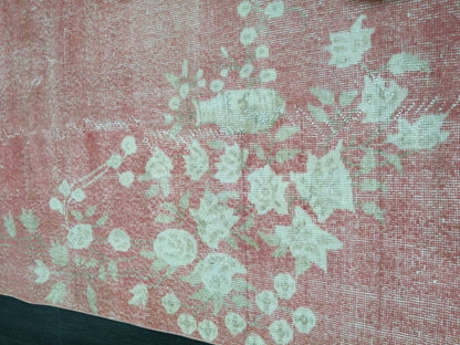 Pink Vintage Rug 6.6 x 10.6 TURKISH HAND MADE Rugs   Vintage Turkish Rugs  Pink Orient Rug Persian Rug, Vintage Oushak Rug, Wool Rug