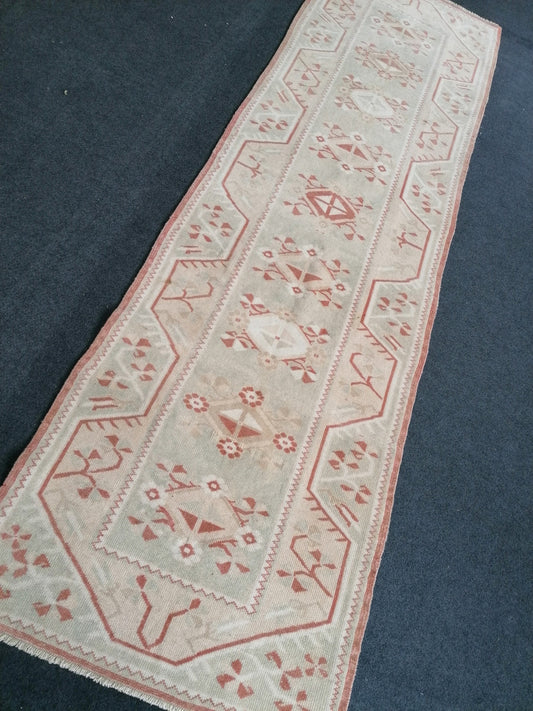 Muted soft colors runner rug 2'8x9 faded runner rug,turkish runner rug, vintage runner rug,hallway runner rug,kitchen runner rug