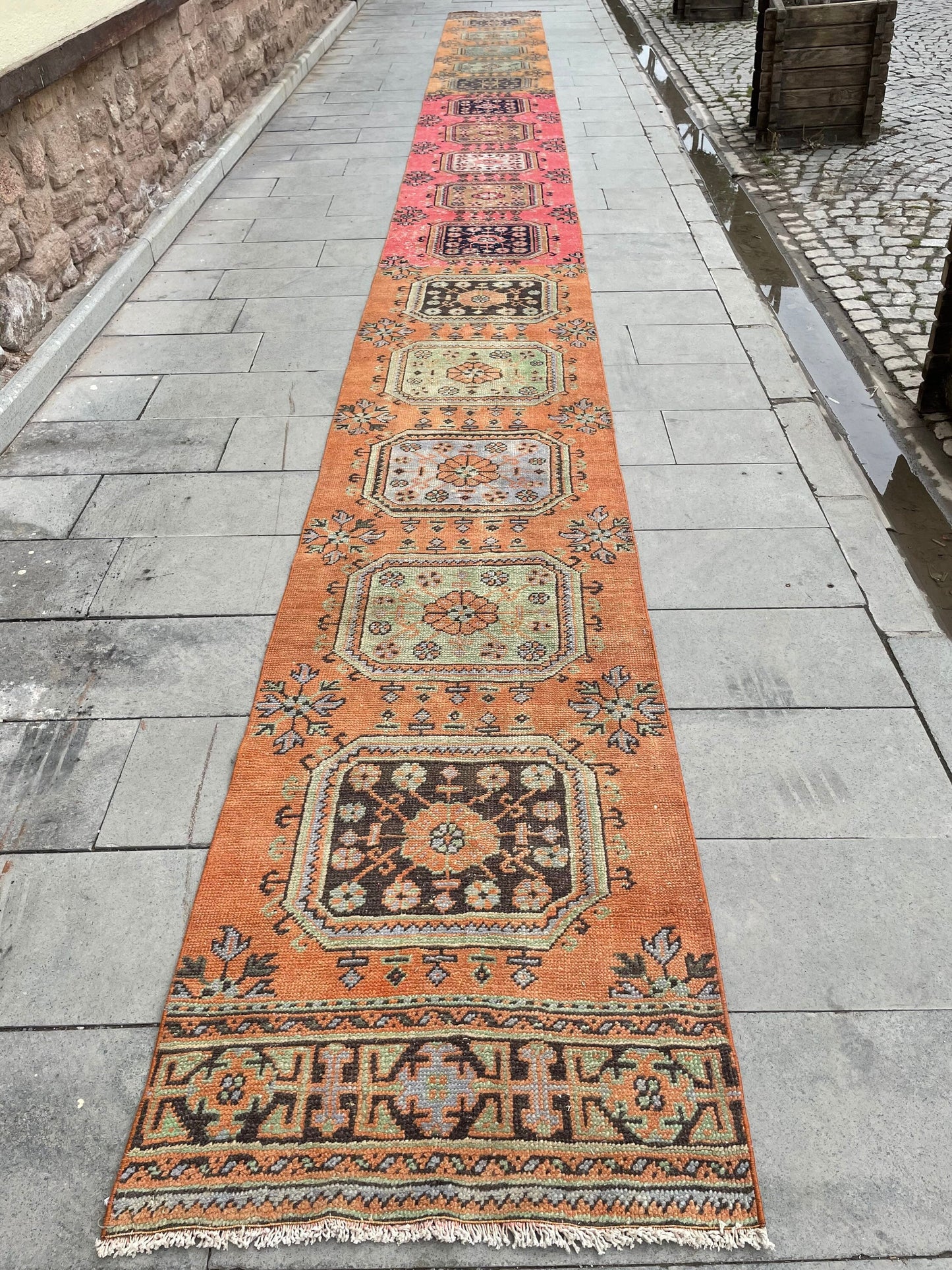 Handmade Staircase Runner Rug 2.6 x 30 ft Extra Long TURKISH Runner Rug Vintage Runner Rug Oushak Runner Rug  Runner Hand Knotted Runner