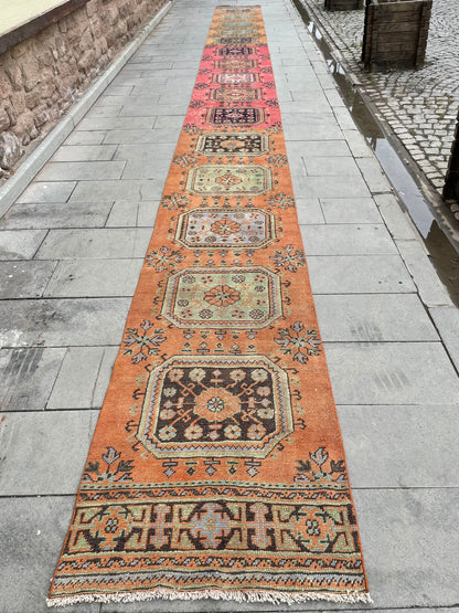 Handmade Staircase Runner Rug 2.6 x 30 ft Extra Long TURKISH Runner Rug Vintage Runner Rug Oushak Runner Rug  Runner Hand Knotted Runner