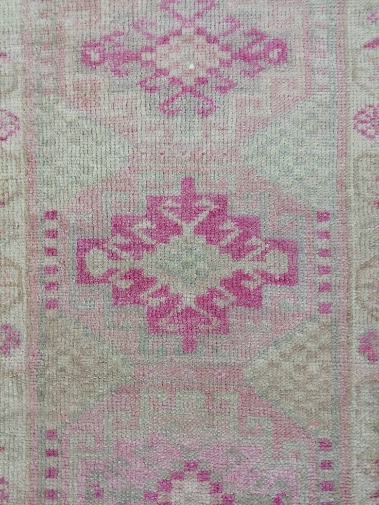 Oriental Runner Rug Muted Turkish Runner Rug 2.2 x 10.4 Pink Vintage Runner Rug Hallway Runner Rug Muted Persian Runner Rug Wool Runner Rug