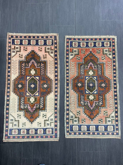 Coordinating Small Rug Turkish Rug Mini Twin Small Area Rug 1.7 x 3.3 Turkish Pair of Persian Hand Made Rug Matching Oriental Vintage Rug